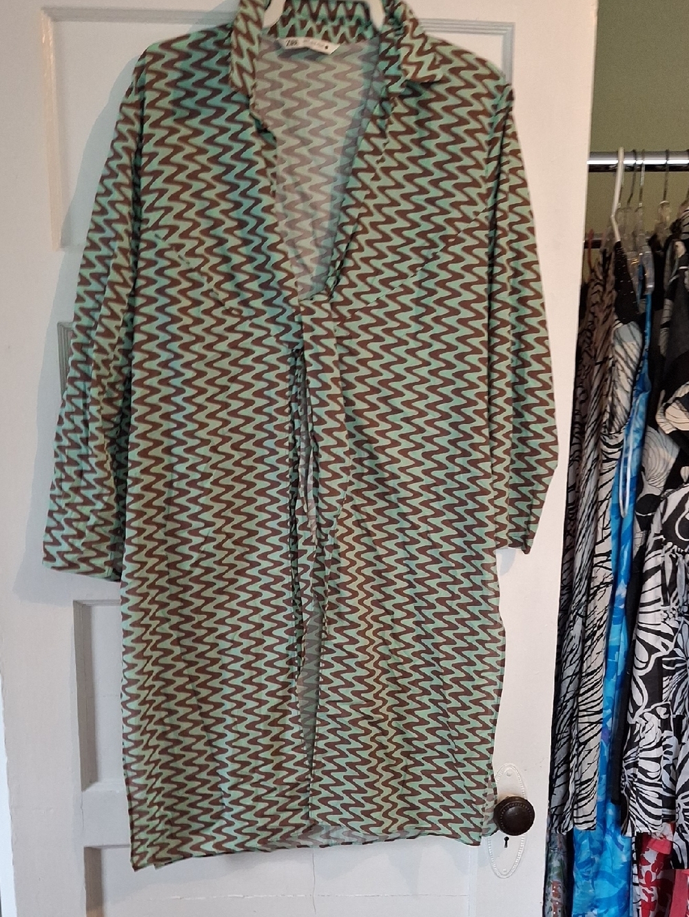 Zara Zigzag Top Like A Cover Up in Mint and Brown Can Be Worn Over  Dress